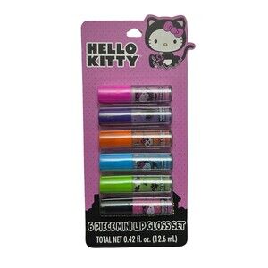 Hello Kitty 6-Piece Mini Lip Gloss Set Taste Beauty Sanrio Flavored NEW
